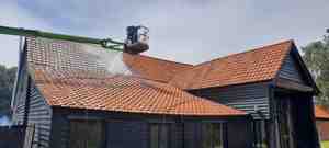 Roof Softwash with cherry picker